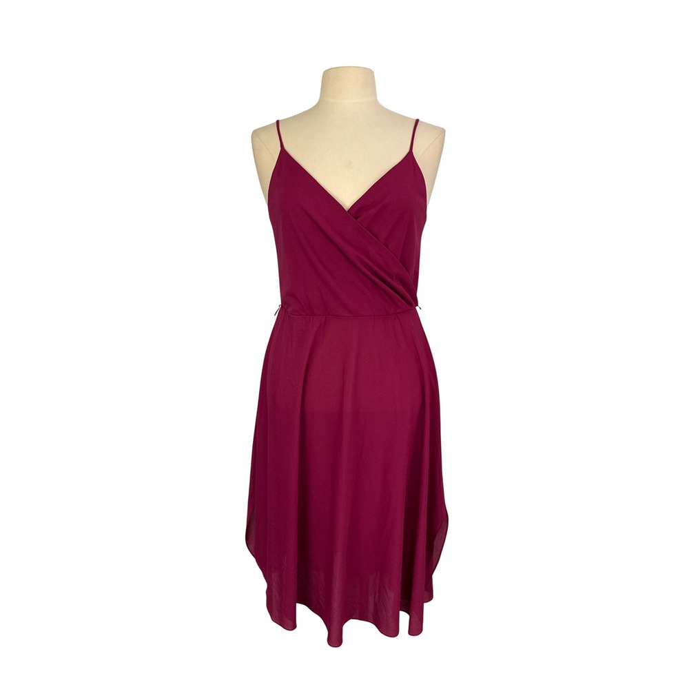 Mindy Malone Vintage 70s Fuchsia Pink V Neck Disco Midi DressSpaghetti Straps, S